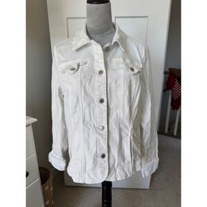 Charter Club Jean Shop White Denim Jacket Womens XL Stretch Cotton Button Front